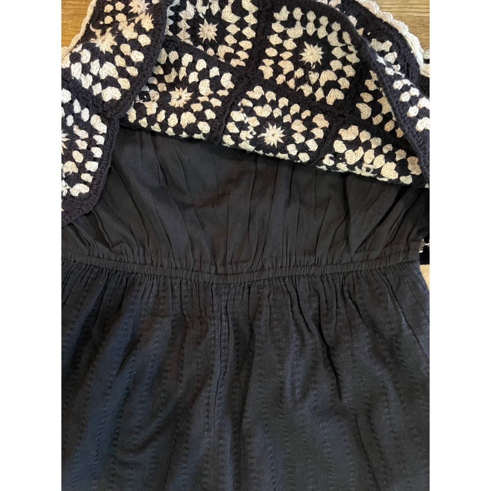 Lucky Brand Navy White Crocheted Romper Size Small Granny Squares One Piece NEW - Picture 11 of 13